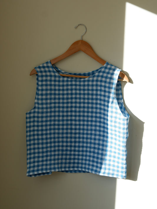 Linen Gingham Tank Top | XS