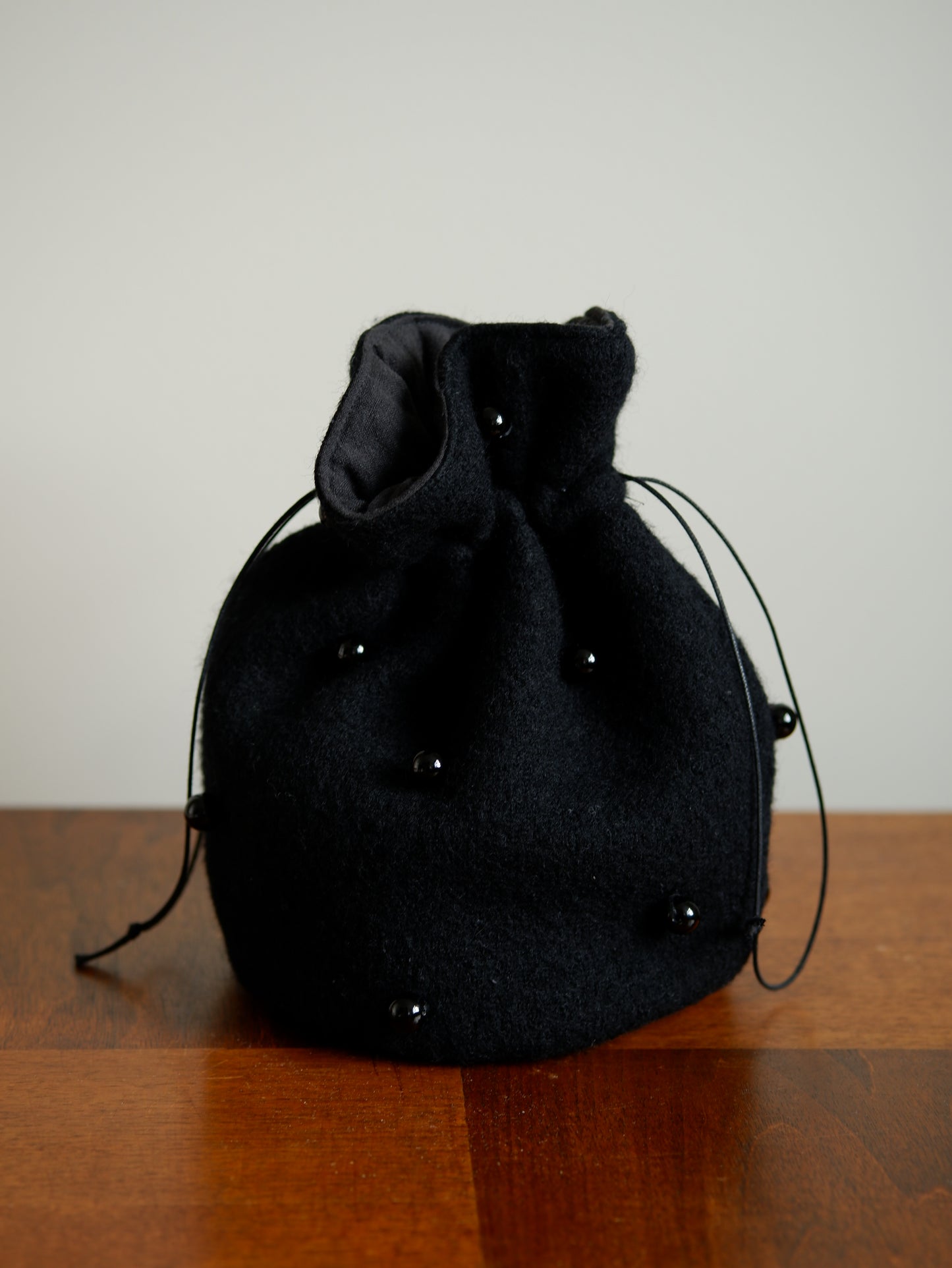 Beaded Wool Drawstring Purse