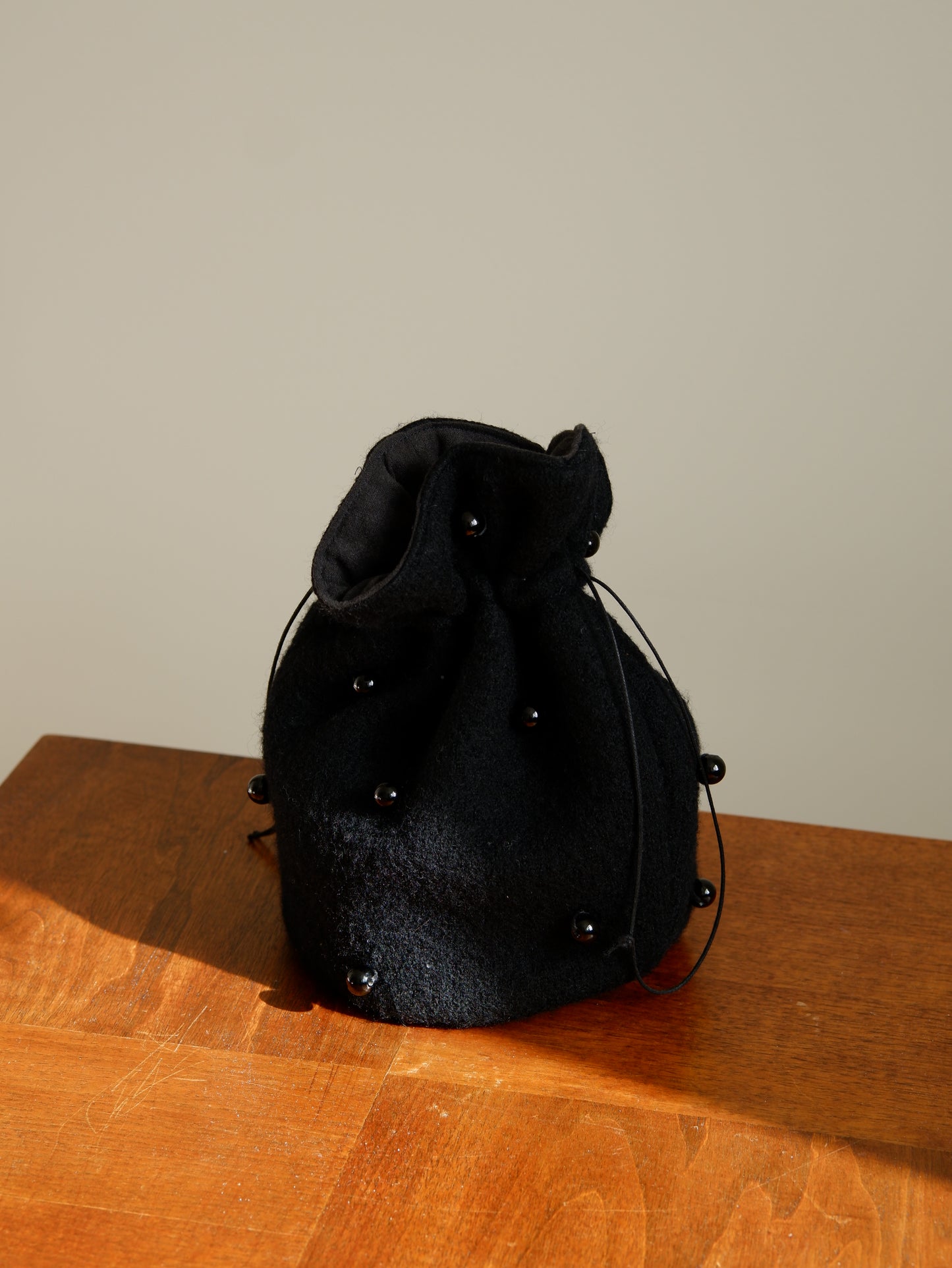 Beaded Wool Drawstring Purse