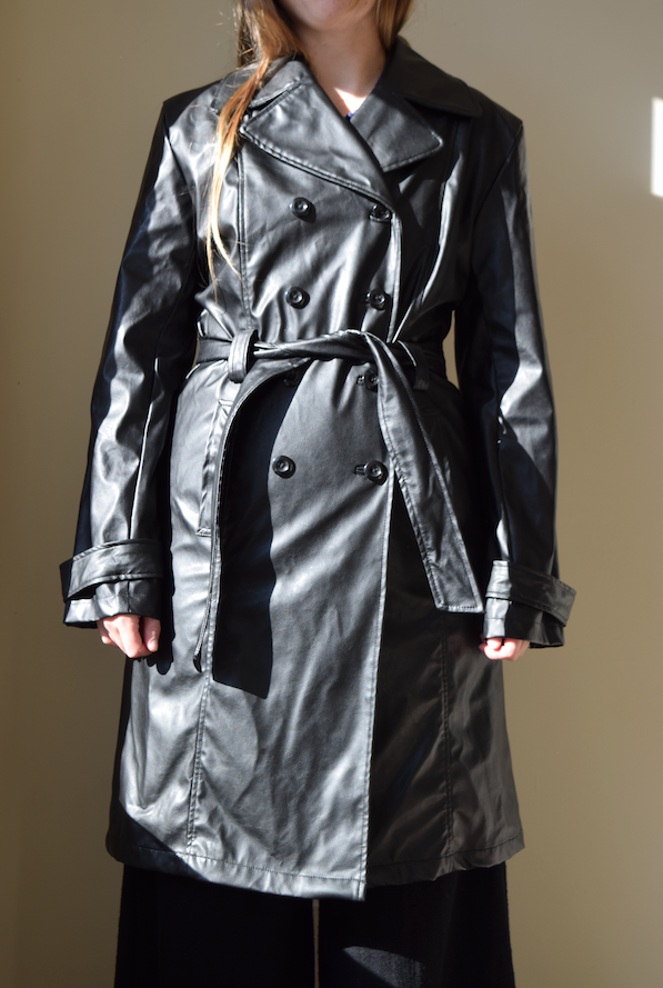 Black Pleather Trench Coat