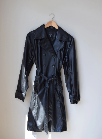 Black Pleather Trench Coat