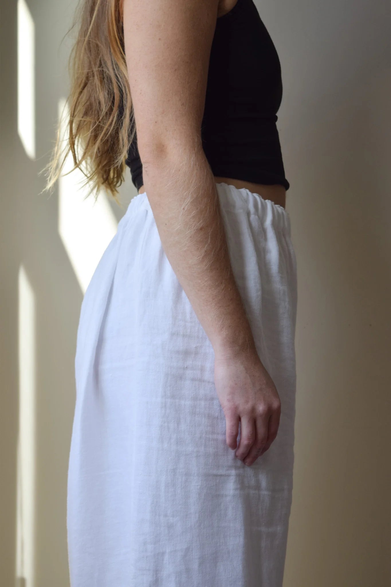 White Linen Twill Wide Leg Pants | XL