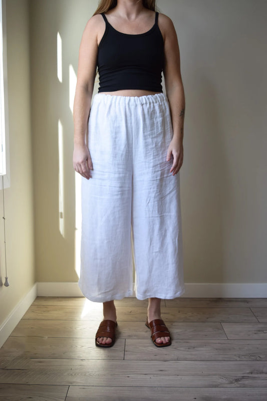 White Linen Twill Wide Leg Pants | XL