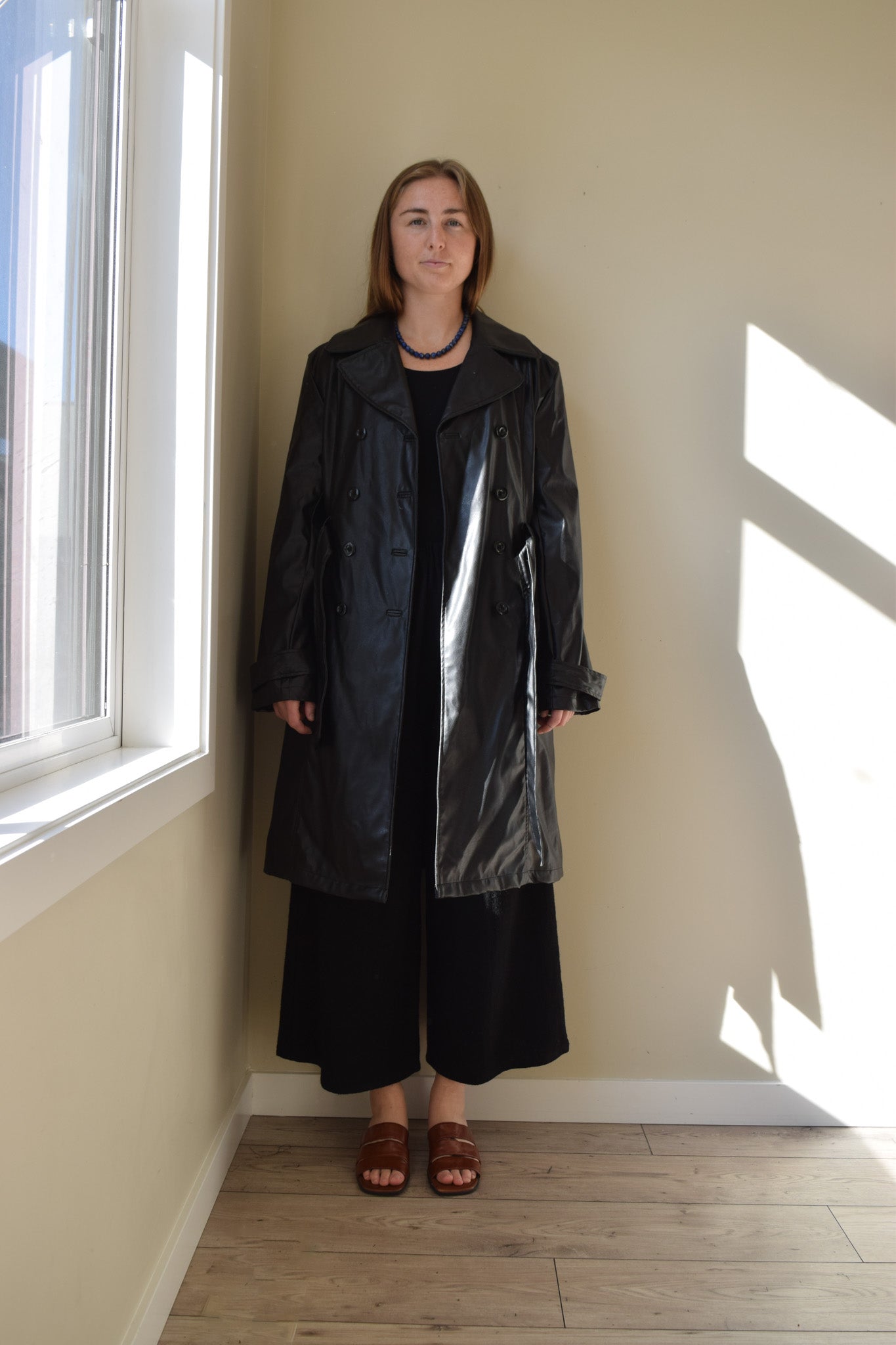 Black Pleather Trench Coat