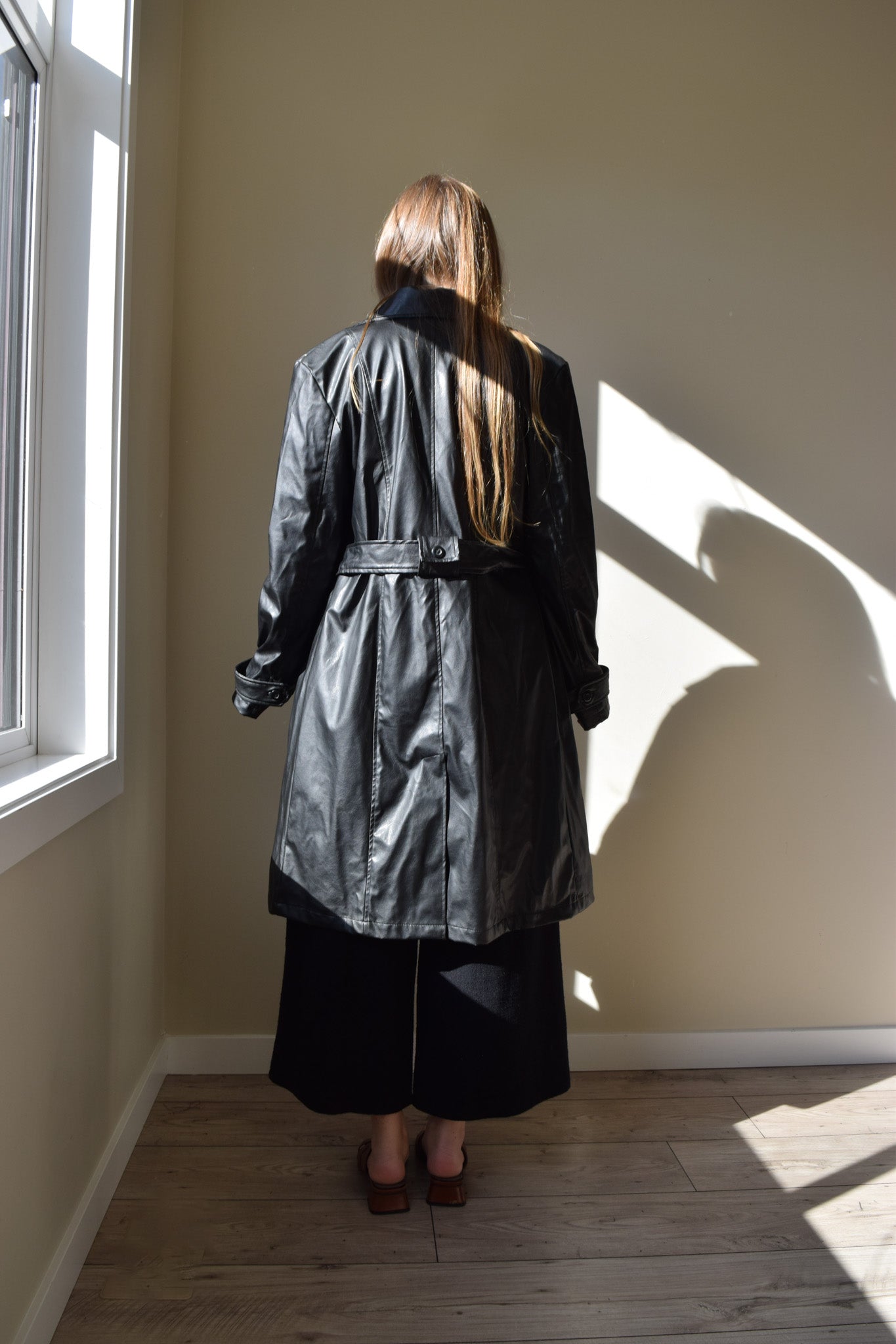 Black Pleather Trench Coat